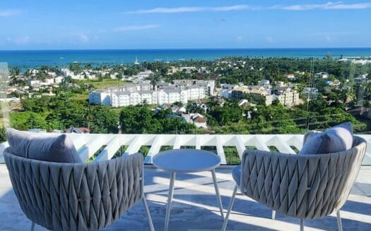 Villa de 3 habitaciones con vista al mar en una residencia cerrada central